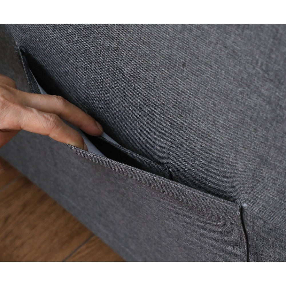 zoey 56" dark gray linen convertible sleeper loveseat with side pocket