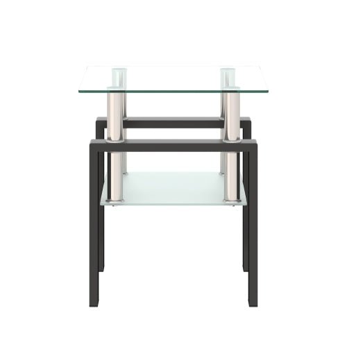 1 piece modern tempered glass tea table coffee table end table, square table for living room, transparent/black