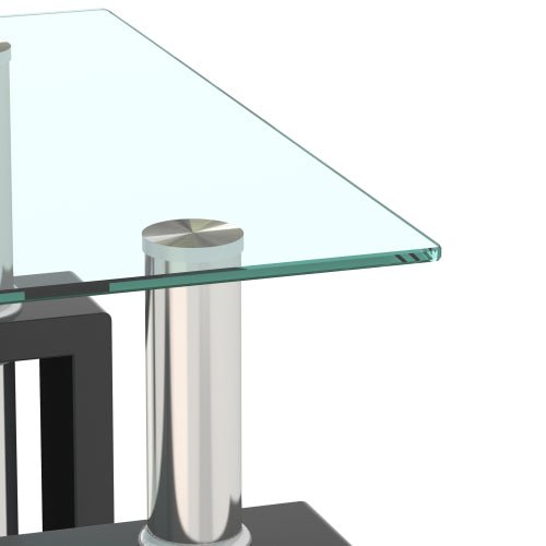 1 piece modern tempered glass tea table coffee table end table, square table for living room, transparent/black