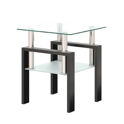 1 piece modern tempered glass tea table coffee table end table, square table for living room, transparent/black