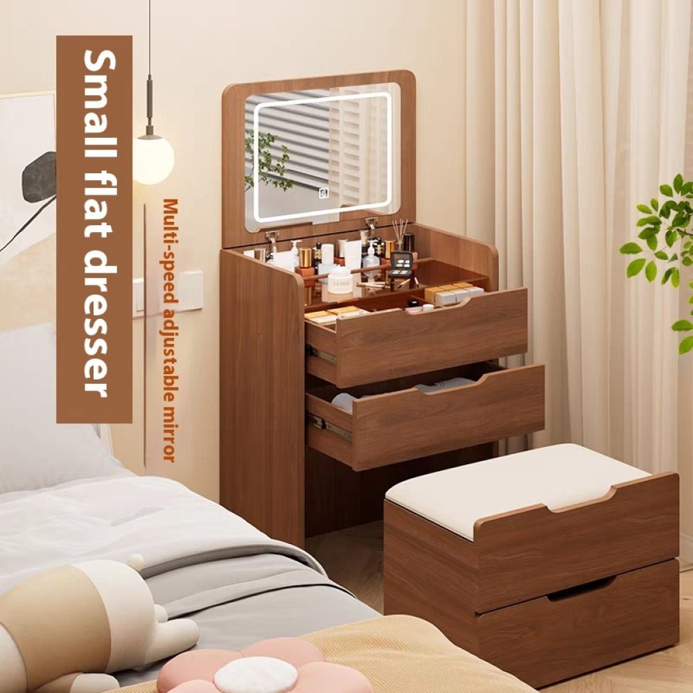 (60cm)3 in 1 vanity desk with plip top mirror,small make up vanity set with visible glass desktop,with 3 drawers