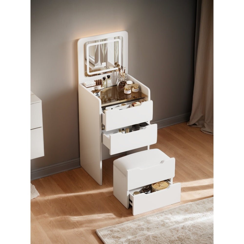 (60cm)3 in 1 vanity desk with plip top mirror,small make up vanity set with visible glass desktop,with 3 drawers