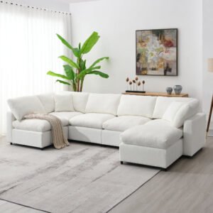 130*65" modern modular cloud sofa bed, 6 seat chenille sectional couch set with ottoman,free combination,convertible