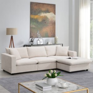 100.4*64.6" modern sectional sofa,l shaped couch set with 2 free pillows,4 seat polyester fabric couch set with ottoman