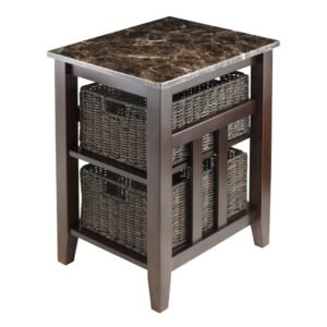 zoey living room furniture faux marble top side table with 2 baskets