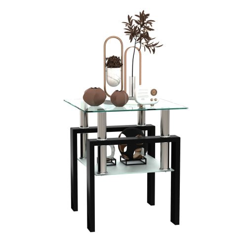 1 piece modern tempered glass tea table coffee table end table, square table for living room, transparent/black