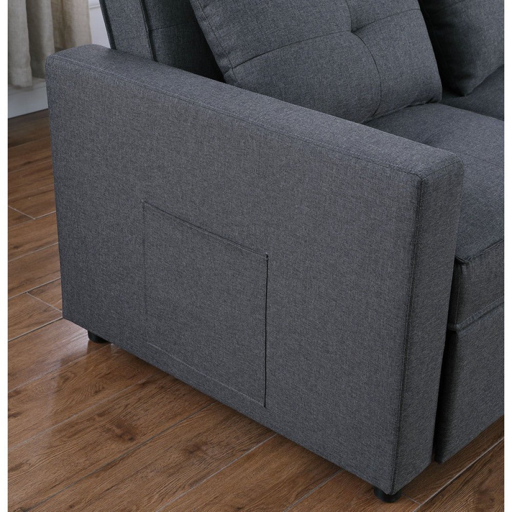 zoey 56" dark gray linen convertible sleeper loveseat with side pocket