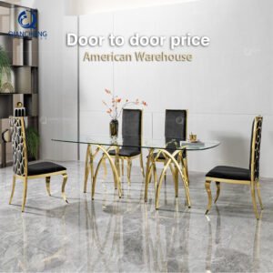 12mm clear tempered glass top dinning room kitchen tables set 6 seater luxury 201# mirror gold stainless steel dining table