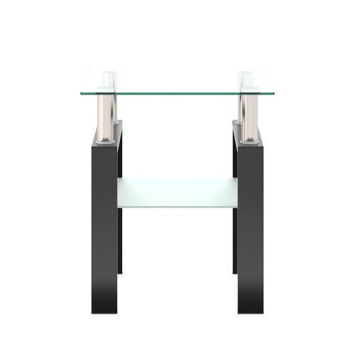1 piece modern tempered glass tea table coffee table end table, square table for living room, transparent/black