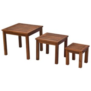 3 piece wooden nesting solid acacia wood coffee table brown