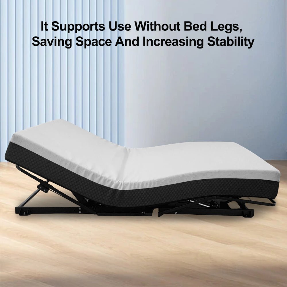 zero clearance adjustable bed base frame head and foot incline quiet motor queen size zero gravity