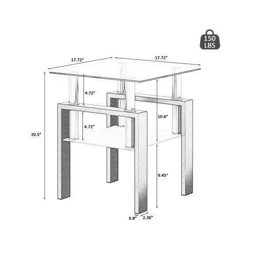 1 piece modern tempered glass tea table coffee table end table, square table for living room, transparent/black